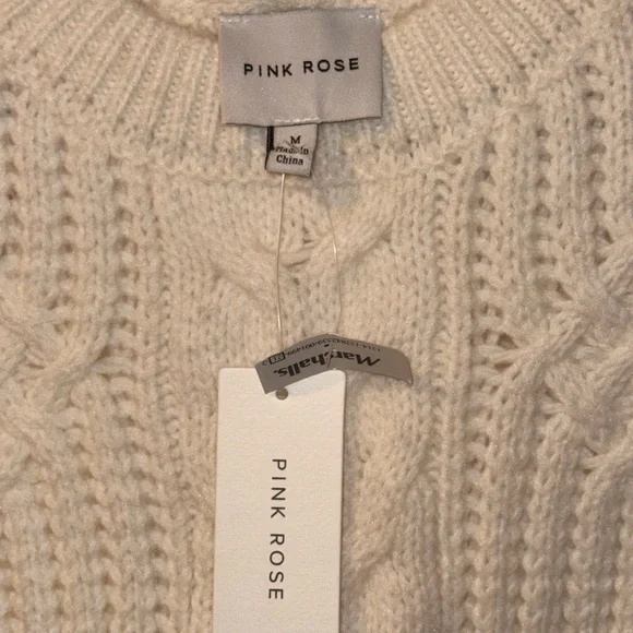 Pink Rose Cable Knit Sweater Vest Ivory Chunky Knit NWT Size M - Picture 3 of 4
